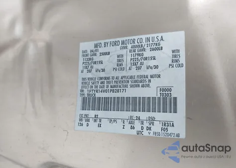 2001 Ford Ranger Edge/Xl/Xlt из США, поврежденный, VIN 1FTYR14V01PB28171